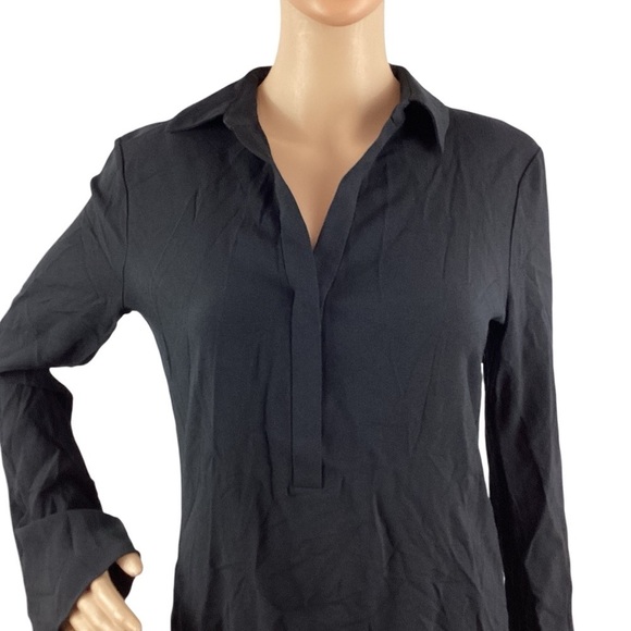 Theory Mini Dress Black Rosina Crepe 2 Long Sleeve Flared Hem Size 4 - Picture 2 of 7